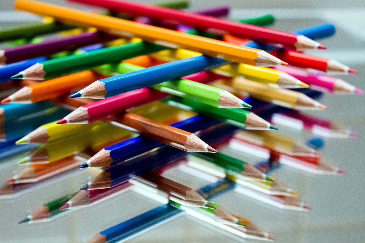 colored pencils, paint, school